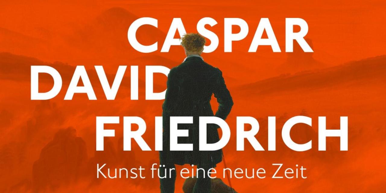 Keyvisual Casper David Friedrich - ©Kunsthalle Hamburg Das Keyvisual zeigt einen berühmten Bildausschnitt aus dem Bild Der Wanderer. Die zentrale Figur des Gemäldes wurde vor einen neuen, orangenen Hintergrund gesetzt. Zudem ist der Titel der Ausstellung in weißen Buchstaben zu erkennen.