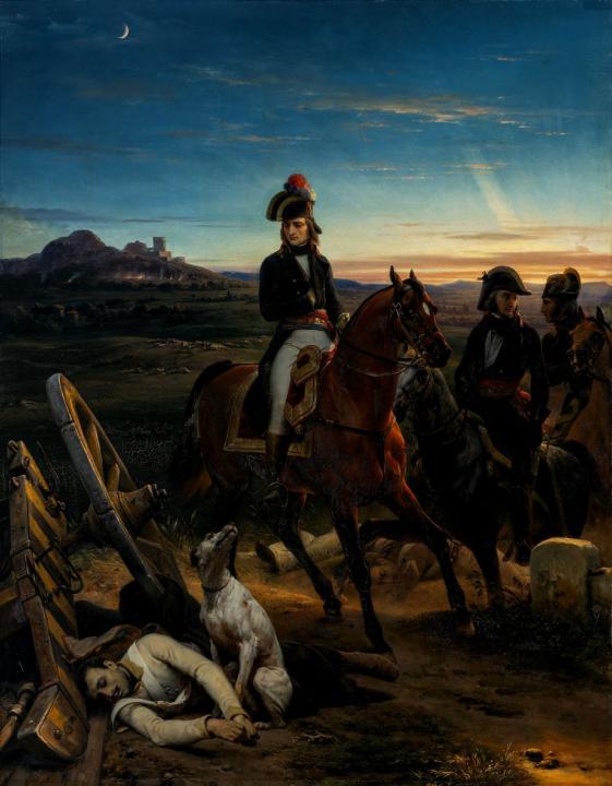 Bonaparte bei Bassano,Horace Vernet, 1848 - © Hamburger Kunsthalle / bpk Foto: Christoph Irrgang Das Gemälde zeigt Napoleon Bonaparte auf einem weißen Pferd in mitten einer Landschaft.