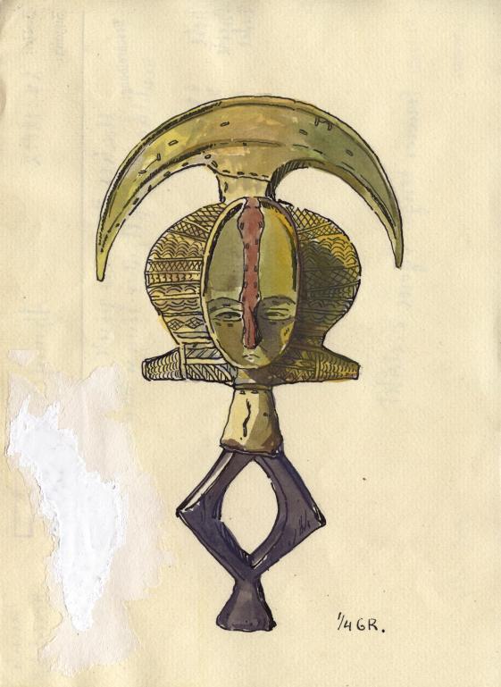 Inventarkartenzeichnung einer Kota Reliquarfigur - © MARKK Inventarkartenzeichnung einer Kota Reliquarfigur